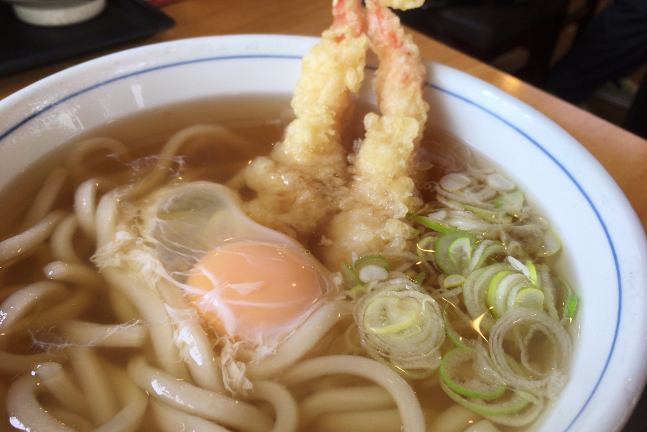東寺山のWEST(ウエスト)は意外にも本格的な博多うどんが食べられる!海老天+月見トッピングで更にウマウマ〜